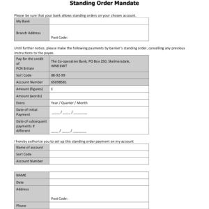 Standing Order mandate