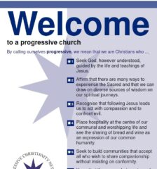 "Welcome to a progressive church" poster